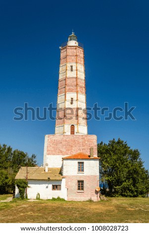 Famous lighthouse in Shabla against blue sky, Bulgaria