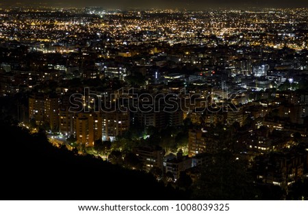 Panoramic view of Bogota, Colombia, at night. Picture taken from the mountains of La Calera