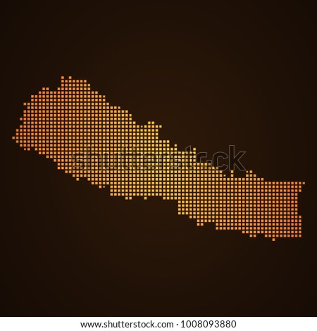 Pixel mosaic glow orange dot map on dark background of map of Nepal symbol for your web site design map logo, app, ui, Travel vector eps10, concept Illustration.