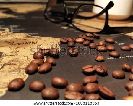 Coffee beans on the map.