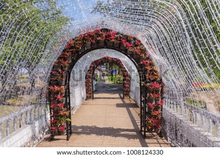 tunnel red flower in botanical garden