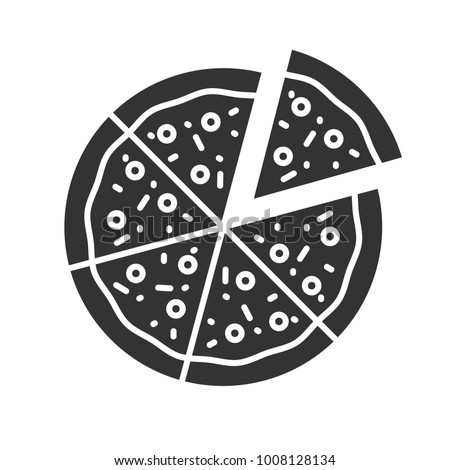 Pizza with one slice separated glyph icon. Silhouette symbol. Negative space. Vector isolated illustration