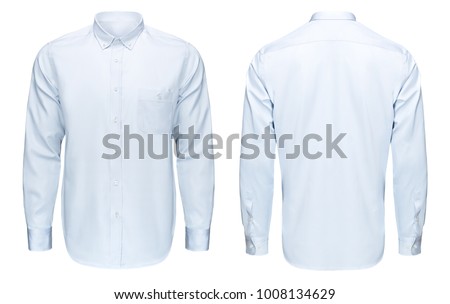 Business or formal blue shirt, front and back view, isolated on white background with clipping path Royalty-Free Stock Photo #1008134629
