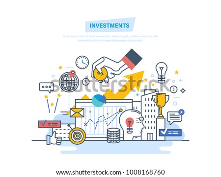 Financial investments, marketing, analysis, security of deposits, guarantee of security financial savings and money turnover. Investment in innovation. Illustration thin line design of vector doodles. Royalty-Free Stock Photo #1008168760