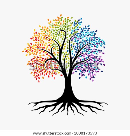 Abstract Tree, vibrant tree logo, owl tree logo design illustration isolated on white background Royalty-Free Stock Photo #1008173590