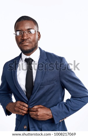 business man black with glasses on isolated background                              