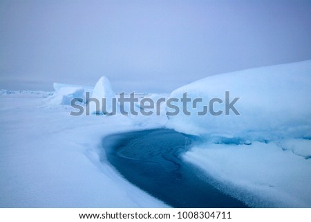Icebergs in the August. North Pole, Arctic ocean.