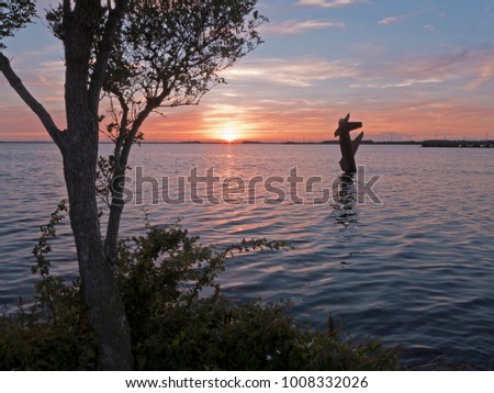 Sunset on the beach of Harderwijk in Netherlands Royalty-Free Stock Photo #1008332026