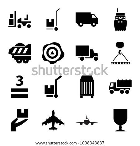 Cargo icons. set of 16 editable filled cargo icons such as truck, forklift, 3 allowed, plane, arrow up