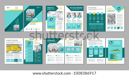 Brochure creative design. Multipurpose template with cover, back and inside pages. Trendy minimalist flat geometric design. Vertical a4 format. Royalty-Free Stock Photo #1008386917