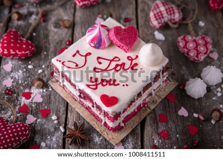 St. Valentine's Day, Mother's Day, Birthday Cake.  A festive dessert in the shape of a heart.