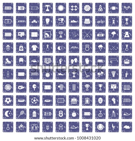 100 stadium icons set in grunge style sapphire color isolated on white background vector illustration