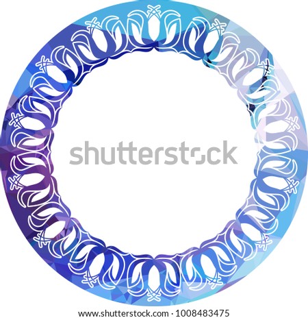 Silhouette round mosaic frame with abstract flowers. Vector clip art.