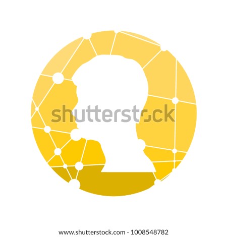 Profile of the head of a man. Scientific medical design. Molecule and communication pattern. Round icon with texture from connected lines with dots.