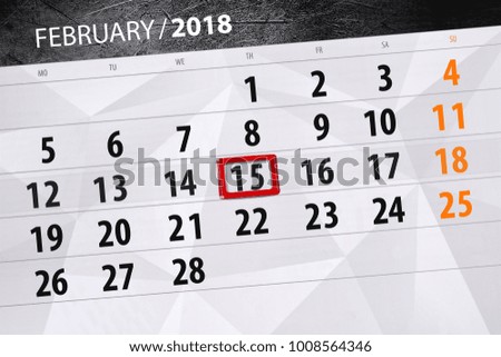 Background Daily Month Isolated Calendar Scheduler 2018 February 15
