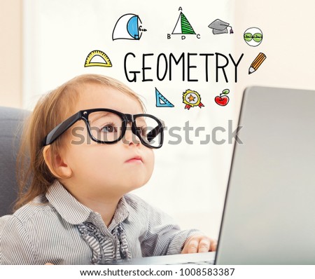 Geometry text with toddler girl using her laptop