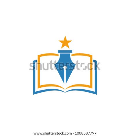 Education with Book and Pen Nib Logo Design Vector