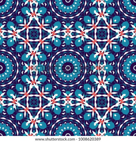 Perfect for site backdrop, wrapping paper, wallpaper, textile and surface design. Vector blue, white and brown creative Ethnic Style mandalas seamless pattern. Unique geometric swatch.