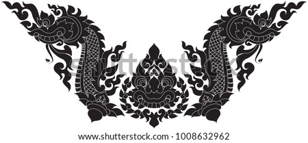 Swirl Doodle Naga Head and Giant Face. Traditional Thai and Laos Artwork Style, Designed for Artwork, Paperwork, Woodwork, Metalwork, Screen printing, Pattern Background, Frame, Tattoo, Stencil