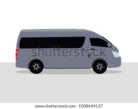 black minibus car on the road with shadow