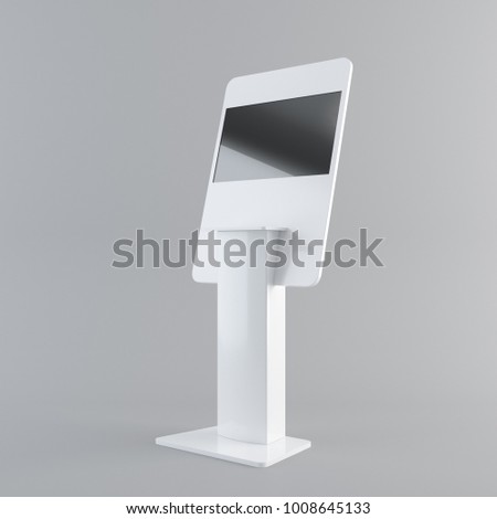 Display with black screen on mobile stand side view with clipping path. 3D rendering