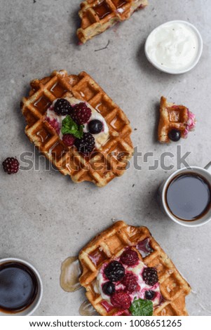 Waffles with Berries, Mascarpone and Maple Syrup