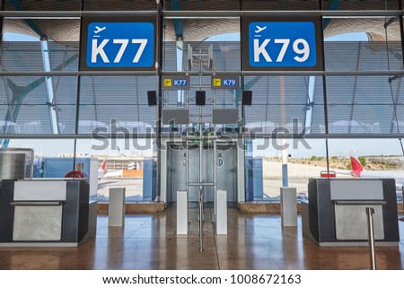 Departure information signal at airport terminal. Travel background. Horizontal