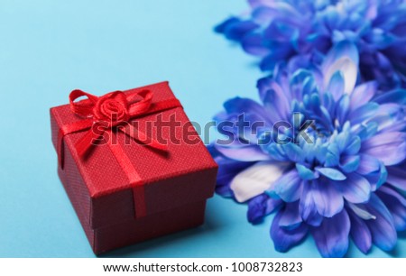 Gift box and flowers.Mothers Day.Valentine.