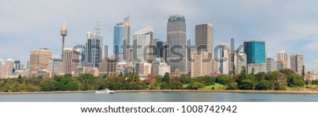 Panoramic view cityscape of Sydney with royal botanic garden in front, Australia.
