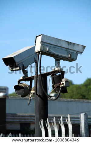 security camera on a metal pole no people stock image stock photo