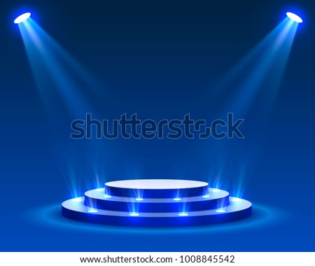 Stage podium with lighting, Stage Podium Scene with for Award Ceremony on blue Background, Vector illustration Royalty-Free Stock Photo #1008845542