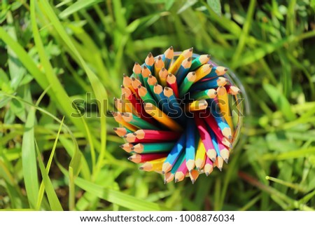 Multi colored pencils selective focus and shallow depth of field