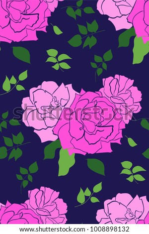 Vector seamless pattern with garden roses flowers hand drawn. Floral design illustration for cosmetics, greeting card , wedding invitation, fabric or wrapping paper.