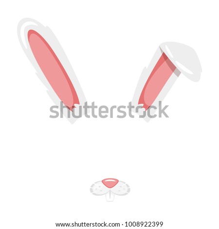 Vector cartoon style cute bunny animal face element or carnival mask. Decoration item for your selfie photo and video chat filter. Ears, nose and horn. Isolated on white background.
