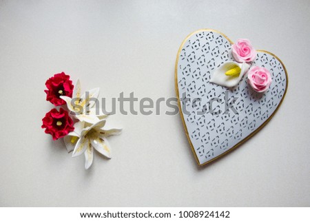 Colorful flowers and gold and white heart