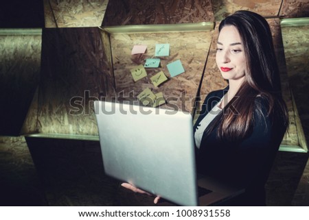 Girl with post it notes, work concept