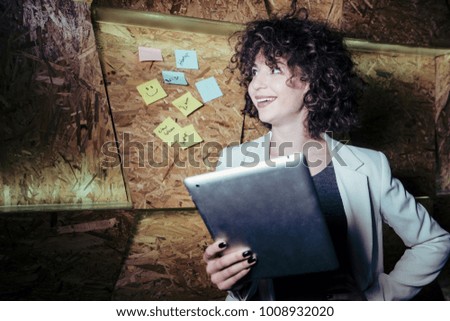 Girl with post it notes, work concept