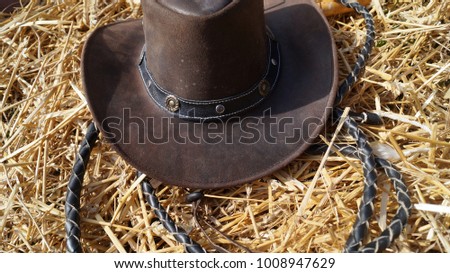 brown cowboy hat on straw Royalty-Free Stock Photo #1008947629