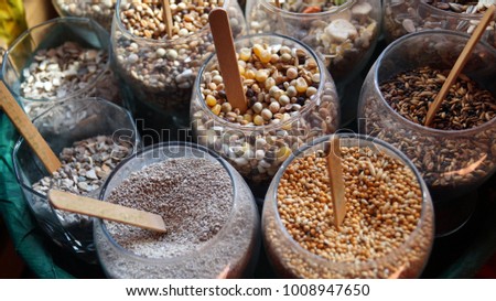 samples of mixed fodder for animals  Royalty-Free Stock Photo #1008947650