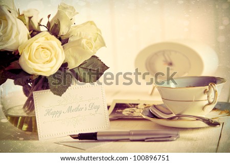 Roses and note card for Mother's day with vintage feel