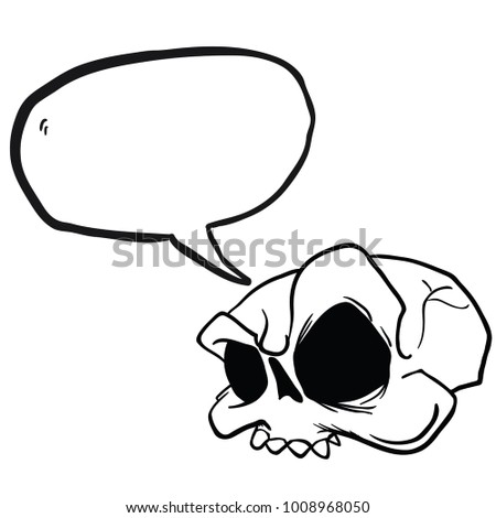 skull cartoon illustration with speech bubble isolated on white