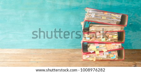 messy file folders and documents,panoramic format, good copy space 