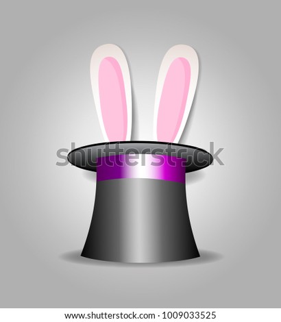 Bunny in magic hat. Rabbit's ears sticking out of a magician's cylinder isolated. Magic circus poster template, concept with hat and rabbit trick. illustration, icon, clip art for greeting card