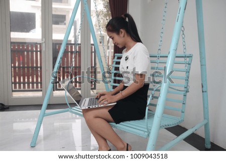 The woman using computer