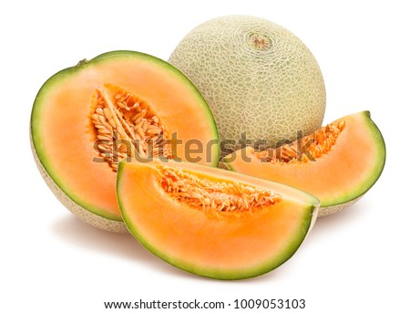 sliced cantaloupe melon path isolated Royalty-Free Stock Photo #1009053103