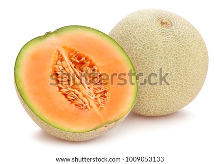 sliced cantaloupe melon path isolated Royalty-Free Stock Photo #1009053133