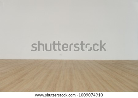 Empty room and wooden floor with white wall for background