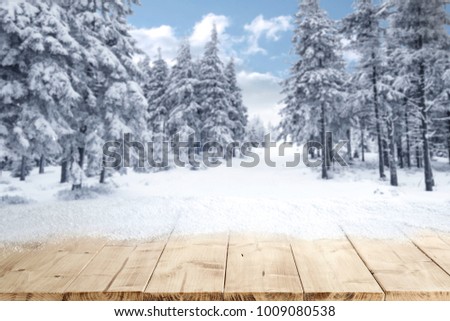 desk of free space and winter landscape 