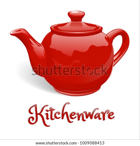 Kettle,  teapot  for tea, red, ceramic. A realistic image. Kitchenware. Isolated on white background  Illustration