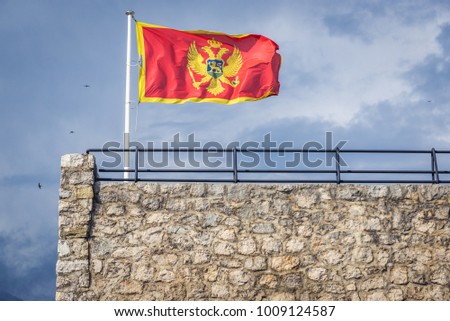 Flag of Montenegro in Forte Mare stronghold of Herceg Novi coastal town